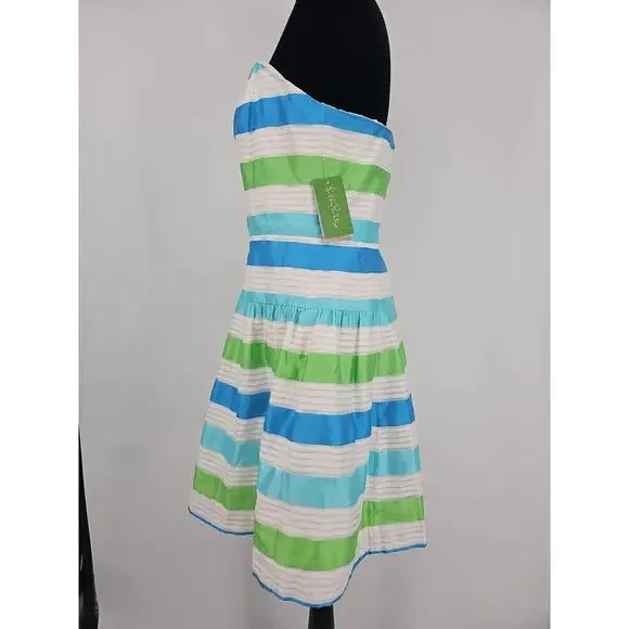 Lilly Pulitzer Jordan Multi Corded Organza Stripe Strapless Dress 8 NWT $288 - Picture 4 of 9